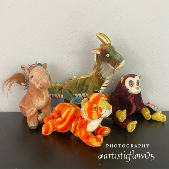 NEW! RARE! Vintage! 2000 TY Beanie Baby - Zodiac Dragon, Monkey, Horse, & Tiger - Picture 3 of 12